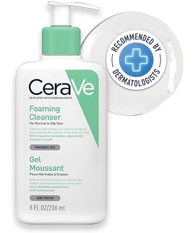 CeraVe Foaming Cleanser Normal to Oily Skin with Hyaluronic Acid, Niacinamide and Ceramides| Fragrance Free|236ML