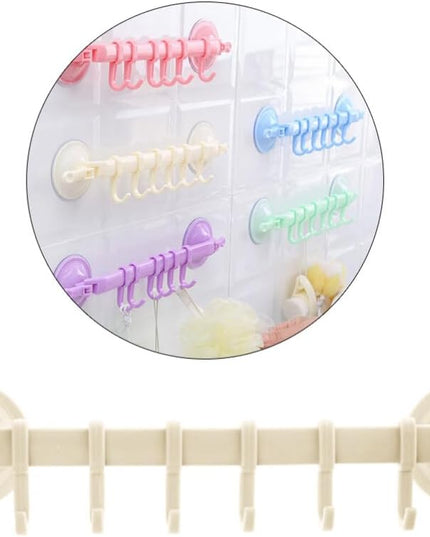 Generic Bathroom Kitchen Locking 6 Hooks Suction Cup Rack Beige