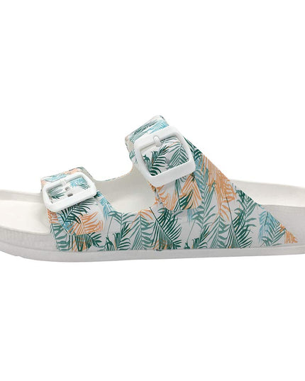 SIZE: 38 - FUNKYMONKEY Women's Comfort Slides Double Buckle Adjustable EVA Flat Sandals
