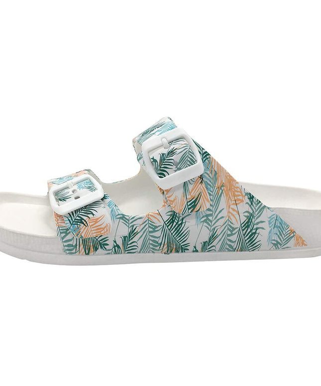 SIZE: 38 - FUNKYMONKEY Women's Comfort Slides Double Buckle Adjustable EVA Flat Sandals