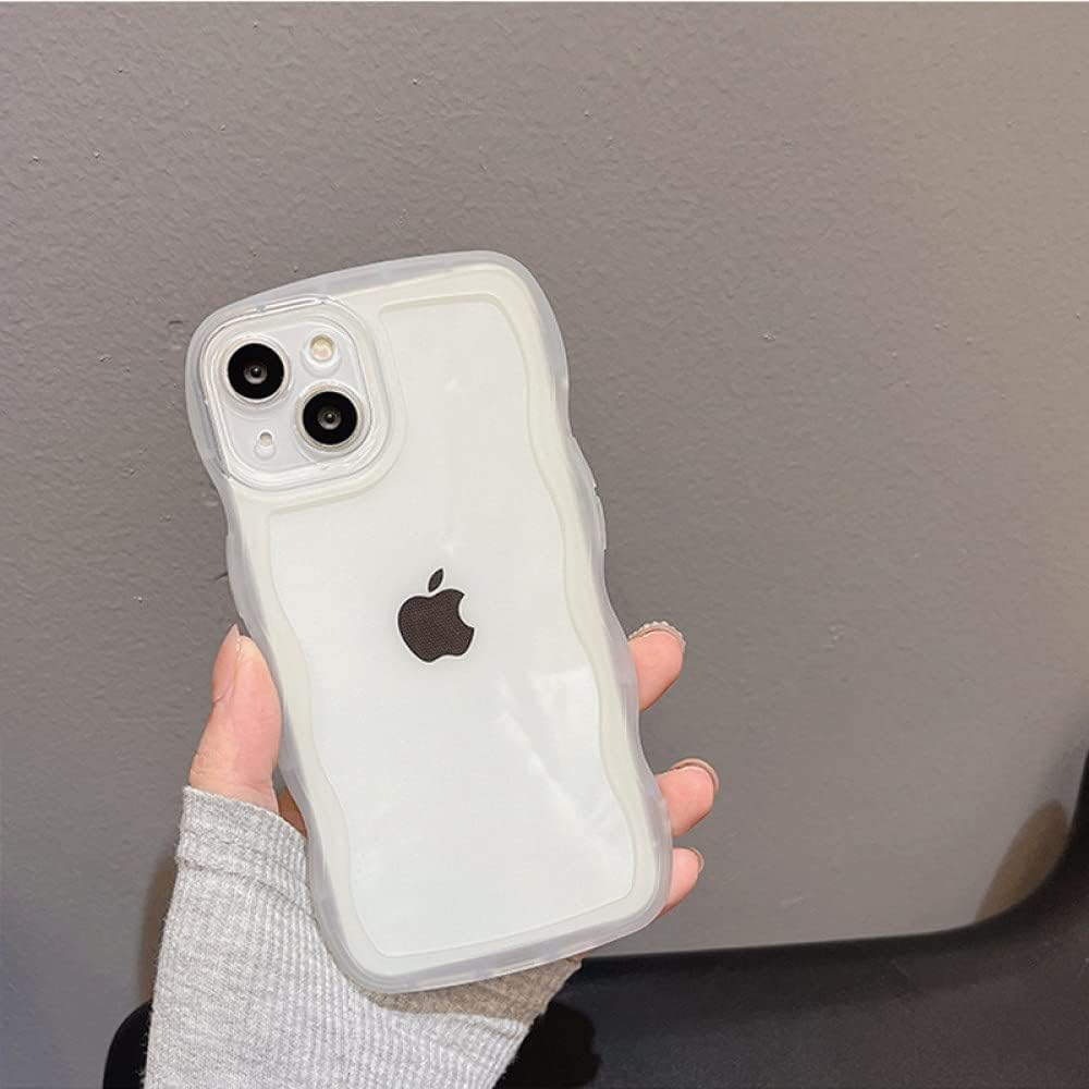 Hand holding iPhone 15 Plus in JETech clear wavy case