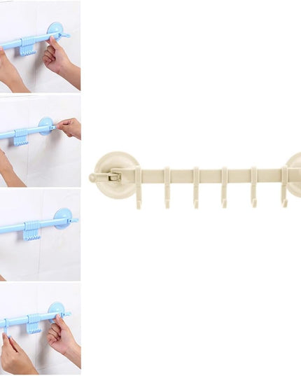 Generic Bathroom Kitchen Locking 6 Hooks Suction Cup Rack Beige