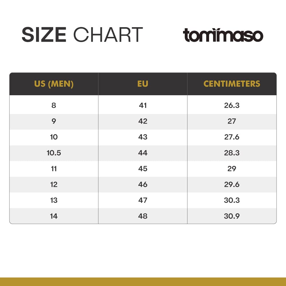 Tommaso men's cycling shoe size chart in US, EU and cm