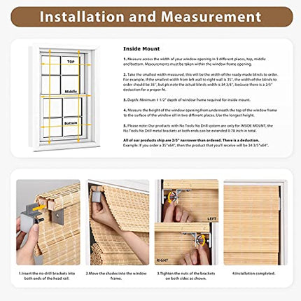 LazBlinds No Tools No Drill Cordless Bamboo Roman Shades