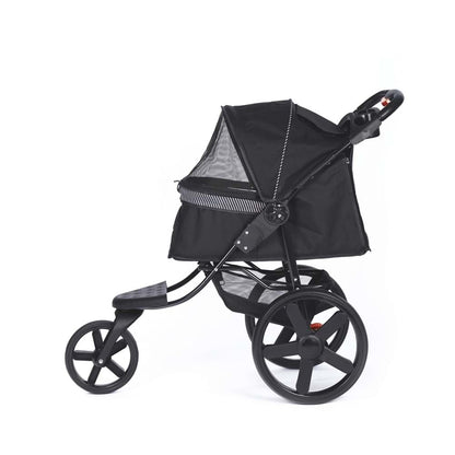 M-Pets Aventura black dog stroller with open canopy, angled front view