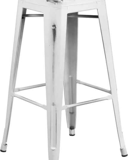 Flash Furniture Kai Commercial Grade 30" High Backless Distressed White Metal Indoor-Outdoor Barstool