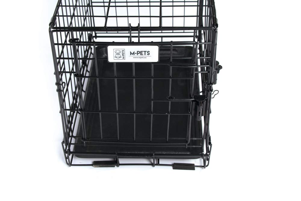 M-Pets Voyager black wire cage with brand label, front view