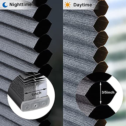 LazBlinds Cordless Cellular Shades, No Tools No Drill Blackout Honeycomb Shades Pleated Blinds for Windows, 25" W x 64" H, Midnight Black