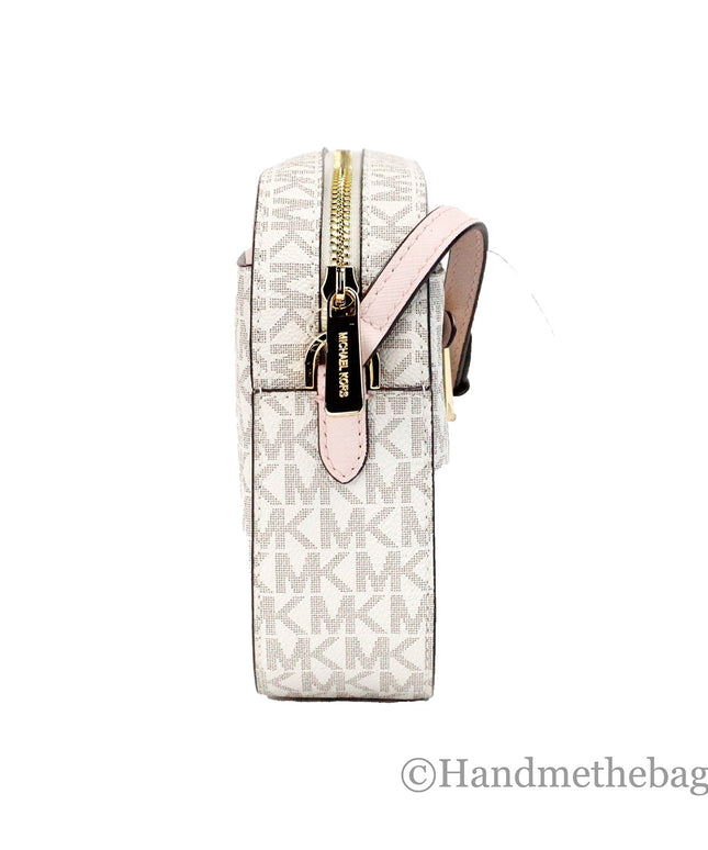 Michael Kors Adult Saffiano Leather Chain Zip Crossbody Handbag, Vanilla/Powder Blush