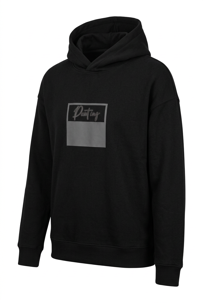 SWAG Urban Streetwear Black Hoodie with Grey Graphic Patch