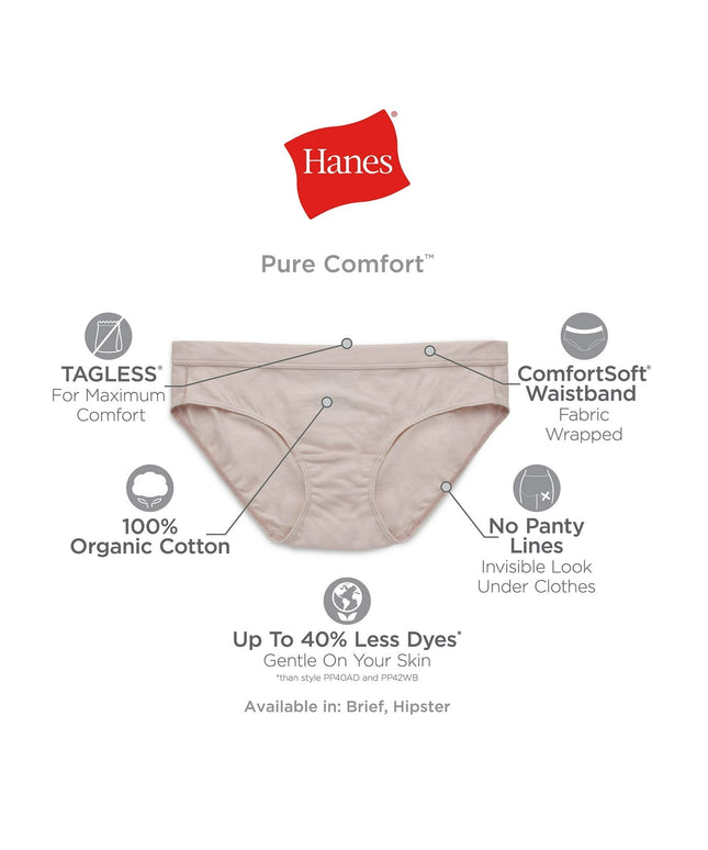SIZE: M - Hanes ComfortSoft Women's Hipster Underwear Pack, Organic Cotton Panties, Assorted Colors, 6-Pack