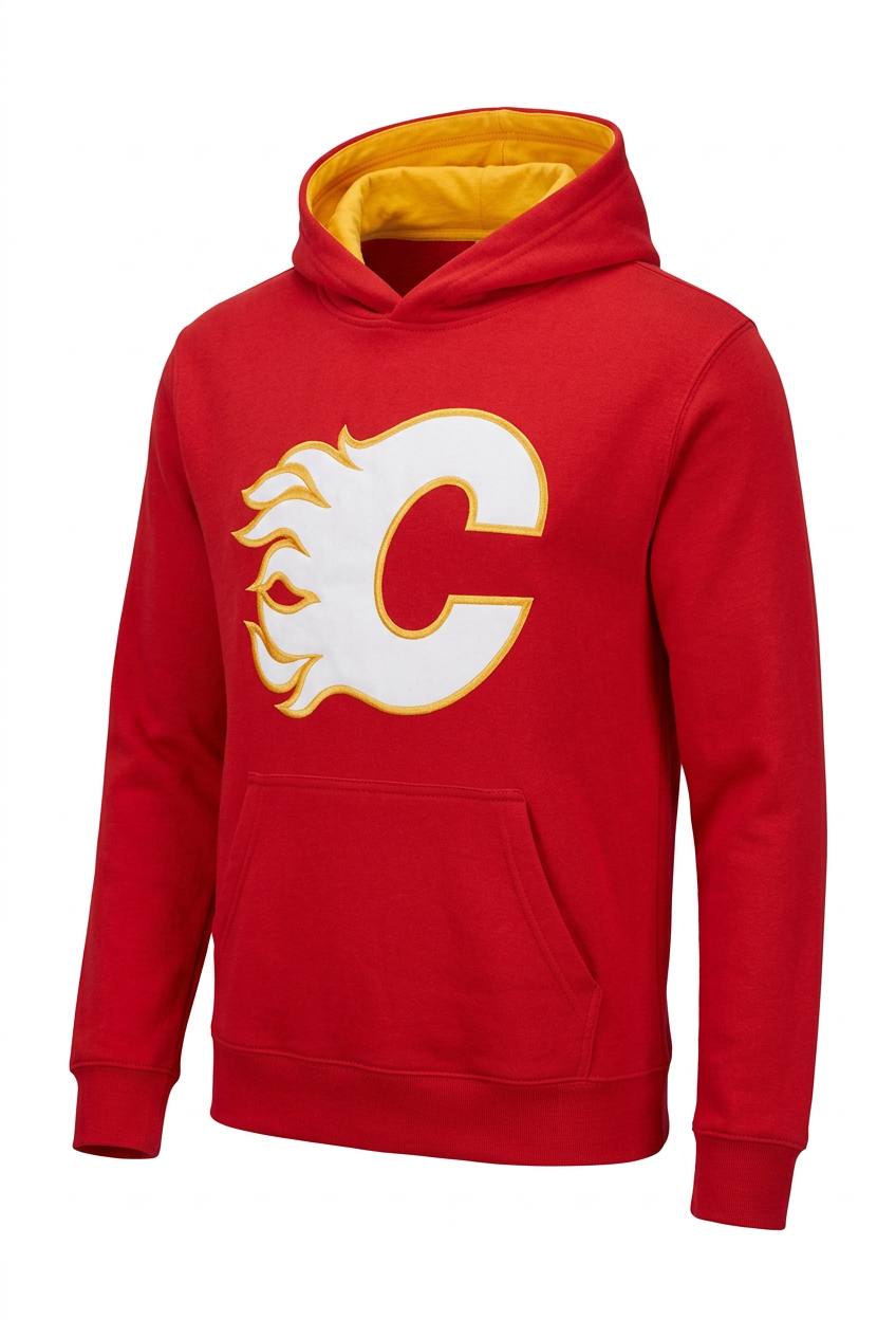 NHL Calgary Flames Youth Fleece Pullover Hoodie (Red/Yellow)
