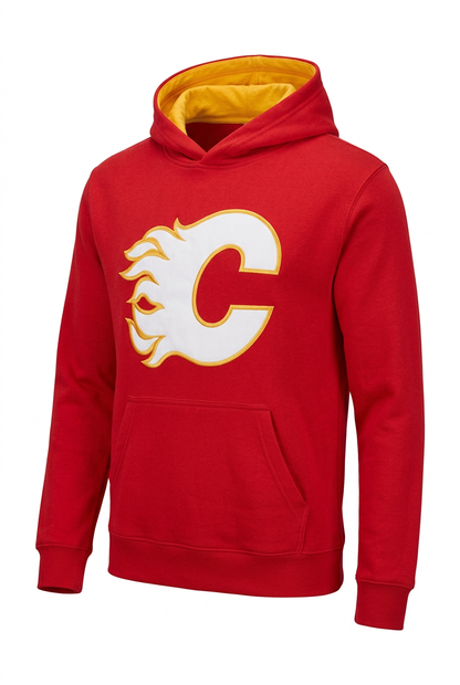 NHL Calgary Flames Youth Fleece Pullover Hoodie (Red/Yellow)