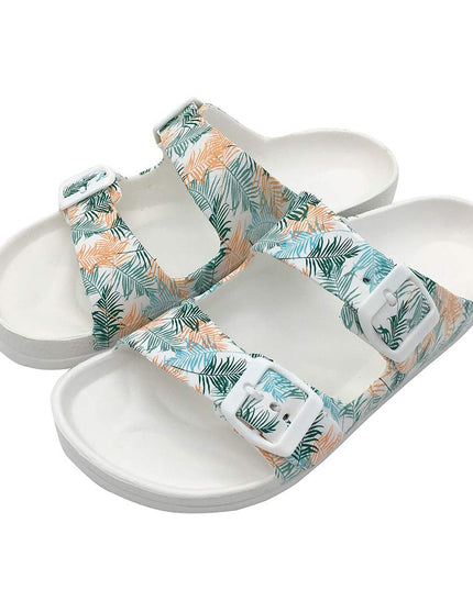 SIZE: 38 - FUNKYMONKEY Women's Comfort Slides Double Buckle Adjustable EVA Flat Sandals