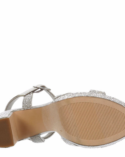 Size: 39 - Maripe Leilani - Women's Open Toe Chunky High Heel Ankle Strap Rhinestone Platform Sandals Silver 2, Size 8.5 Medium Width