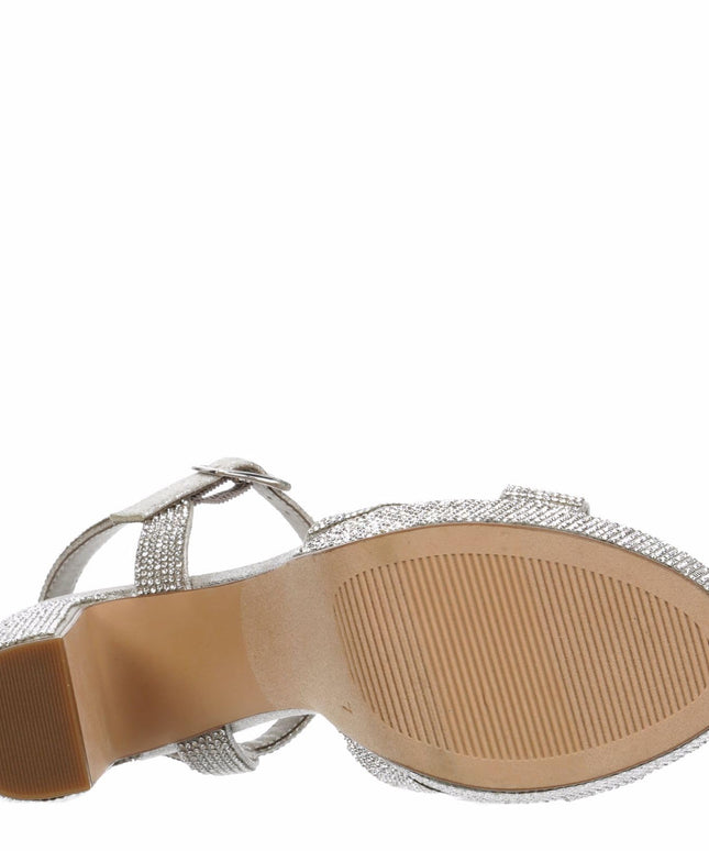 Size: 39 - Maripe Leilani - Women's Open Toe Chunky High Heel Ankle Strap Rhinestone Platform Sandals Silver 2, Size 8.5 Medium Width