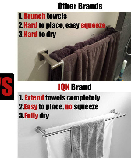 JQK Bath Towel Bar, 30 Inch 304 Stainless Steel Thicken 0.8mm Single Towel Rack for Bathroom, Towel Holder (Brushed Finished) Wall Mount, 32.91 in Total Length, TB110L30-BN