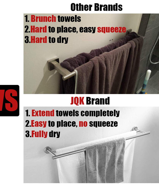 JQK Bath Towel Bar, 30 Inch 304 Stainless Steel Thicken 0.8mm Single Towel Rack for Bathroom, Towel Holder (Brushed Finished) Wall Mount, 32.91 in Total Length, TB110L30-BN