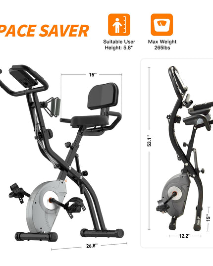 ATIVAFIT Folding Exercise Bike 8 Levels Resistance F-Bike with Heart Rate Sensor + Phone Holder