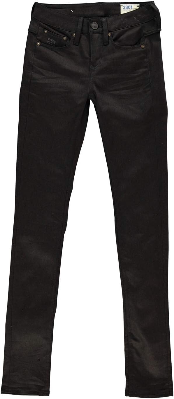 Front view of black skinny fit jeans featuring five pockets on a white background