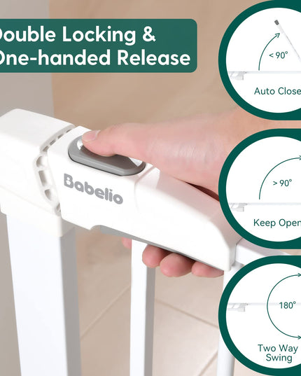 Babelio Metal Baby Gate, 29-48'' Auto Close Easy Install Pet Gate, Extra Wide Walk Thru Child Safety Gate, Pressure Mounted Dog Gate for Doorways & Stairs, with Y Spindle Rods