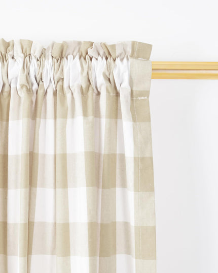 NATUS WEAVER Buffalo Check Cotton Curtains 213 cm Length Kitchen Living Room Bedroom Beige