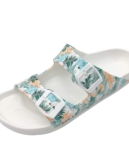 SIZE: 38 - FUNKYMONKEY Women's Comfort Slides Double Buckle Adjustable EVA Flat Sandals