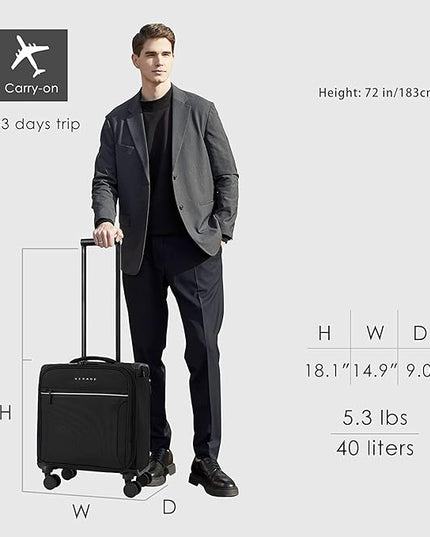 VERAGE Carry on business luggage, Rolling Laptop Suitcase for Travel and Business Travel, TAS Approved, (Toledo GM21002, Black)