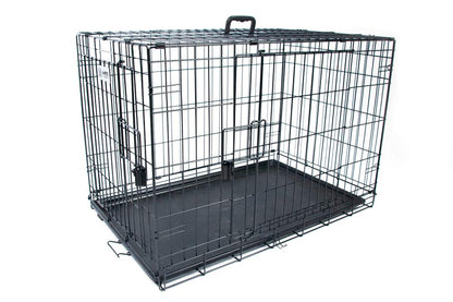 M-Pets Voyager XXL black wire dog cage with tray, angled view