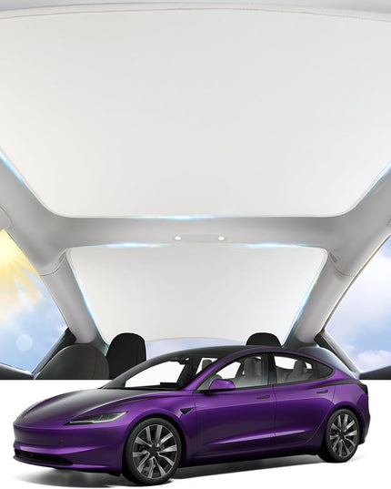 GOGOBAO 2024 Newest Sunshade Roof for Tesla Model 3 2024 No-Sag Design Roof Sun Shade for Tesla Model 3 Accessories 2024 (White)