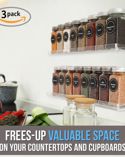 Pretty Display Wall Mounted Spice Rack Shelves [3-Pack] - Clear