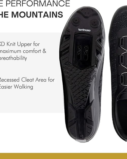 Tommaso Montagna Elite Knit Men's MTB Mountain Cycling Shoe with Quick Lace Compatible with SPD Cleats, Black
