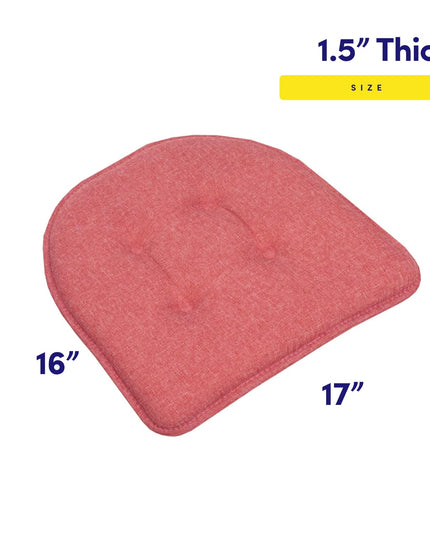 Sweet Home Collection Chair Cushion Memory Foam Pads Tufted Slip Non Skid Rubber Back U-Shaped 17" x 16" Seat Cover, 2 Count (Pack of 1), Peach