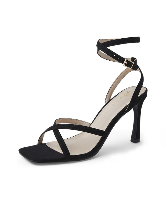 SIZE: 39.5 - Arromic High Heels for Women Strappy Stilettos Heels Square Open toe Heeled Sandals Buckle Ankle Strap Heels Sexy Wedding Dress Heels Shoes - 3inch Black