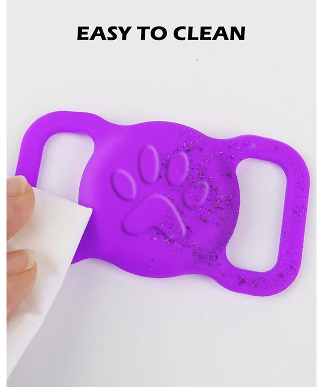 Dynmeow Airtag Dog & Cat Collar Holder – Anti-Lost Silicone Holder for 3/8" & 5/8" Collars, Purple, Size S (1 Pack)
