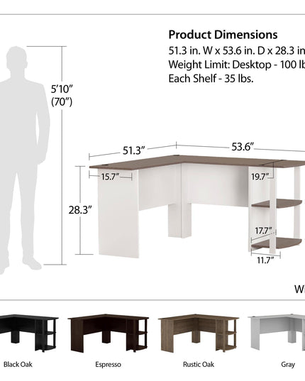 Ameriwood Home Dakota L-Desk with Bookshelves, Dove Gray