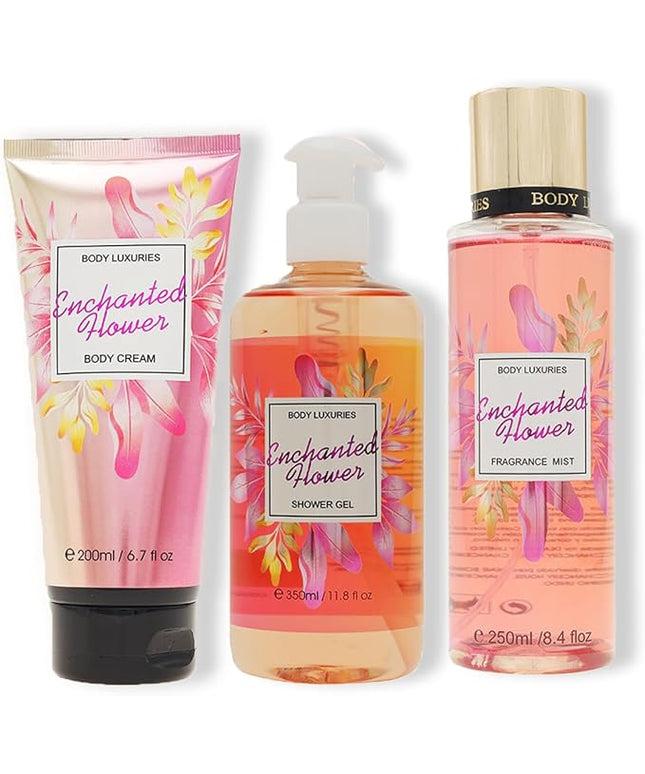 3 Pcs Gift Set - Fragrance Mist 250ML + Shower Gel 2350ML + Body Cream 200ML - Body Luxuries (Enchanted Flower) | Bath & Body Gift Set