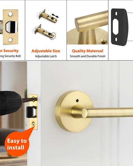 Haidms Gold Heavy Duty Door Handle Interior,Privacy Door Lever Handle, Bathroom Door Handles Interior, Modern Bedroom Door Handle