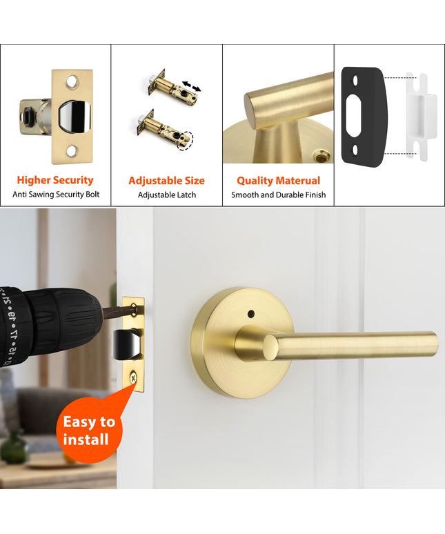 Haidms Gold Heavy Duty Door Handle Interior,Privacy Door Lever Handle, Bathroom Door Handles Interior, Modern Bedroom Door Handle
