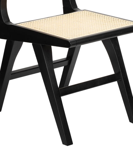 Accent Chair Dining Chairs Set of 2, Solid Wood Frame Boho Rattan Chair, Mid Century Modern Accent Chairs for Living Room Bedroom Dining Room Kitchen (Black)