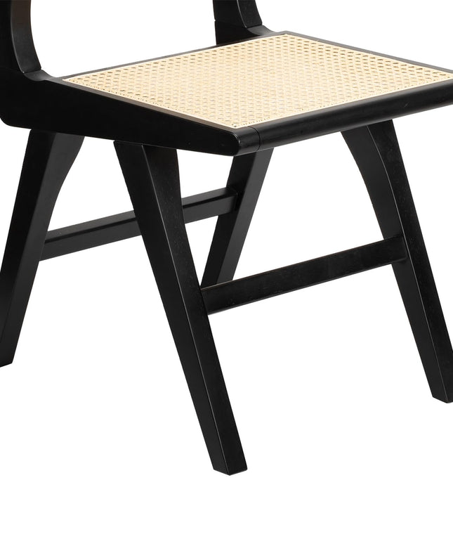 Accent Chair Dining Chairs Set of 2, Solid Wood Frame Boho Rattan Chair, Mid Century Modern Accent Chairs for Living Room Bedroom Dining Room Kitchen (Black)