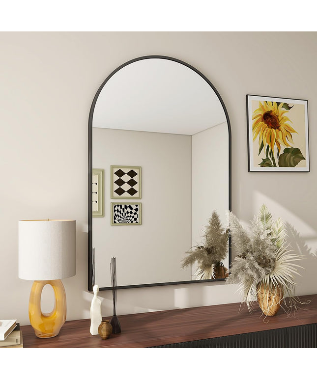 BEAUTYPEAK 20"x30" Arch Bathroom Mirror, Wall Mounted Vanity Metal Frame Mirror for Bedroom, Entryway, Living Room, Black