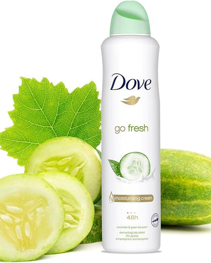 Dove Go Fresh Cucumber & Green Tea Anti-perspirant Deodorant with ¼ moisturizing cream aerosol with a long-lasting, fresh fragrance 250 ml