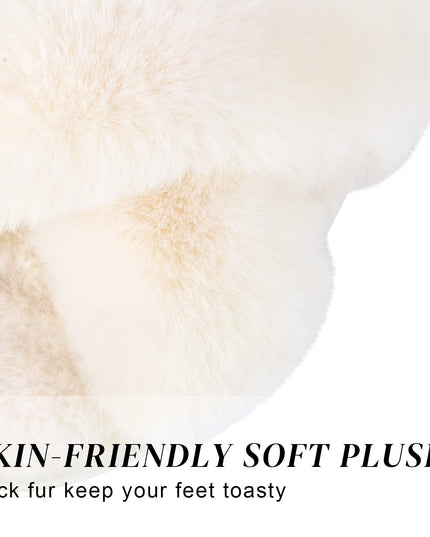 SIZE: 38-39 - Women's Cross Band Slippers Soft Plush Furry Cozy Open Toe House Shoes Indoor Outdoor Faux Rabbit Fur Warm Comfy Slip On Breathable (off-white)