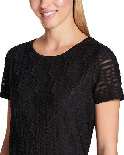 SIZE: M - Calvin Klein Women's Stretch Textured Shirt (Black, Medium)