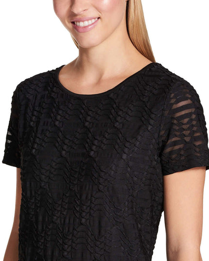 SIZE: M - Calvin Klein Women's Stretch Textured Shirt (Black, Medium)