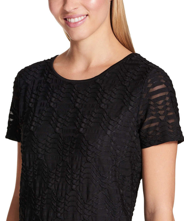 SIZE: M - Calvin Klein Women's Stretch Textured Shirt (Black, Medium)