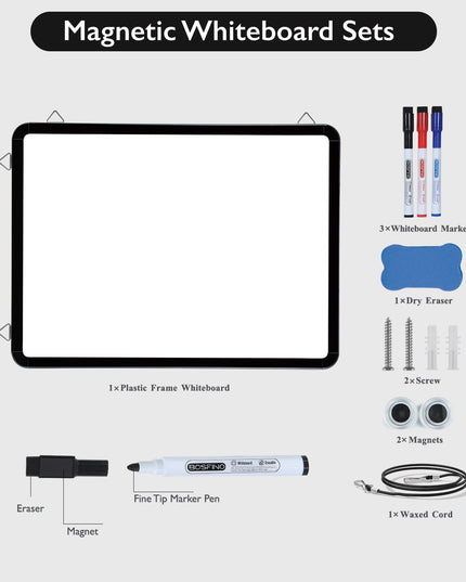 DumanAsen Small Dry Erase Board, 12" x16 Magnetic Whiteboard for Wall, Portable Hanging Board for Home, Office, School,Include Markers, Eraser, Cord and Hanging Hardware