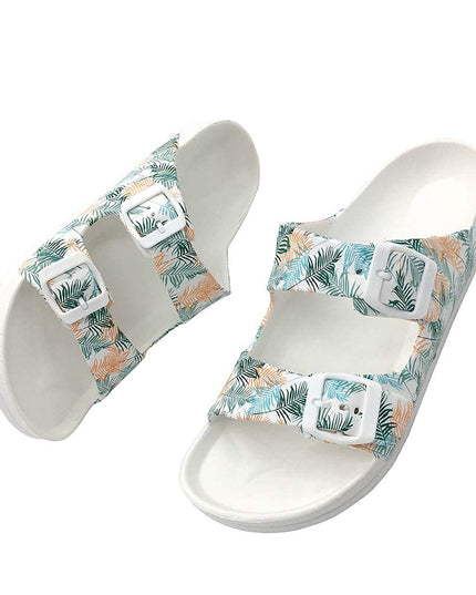 SIZE: 38 - FUNKYMONKEY Women's Comfort Slides Double Buckle Adjustable EVA Flat Sandals