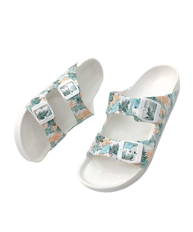 SIZE: 38 - FUNKYMONKEY Women's Comfort Slides Double Buckle Adjustable EVA Flat Sandals